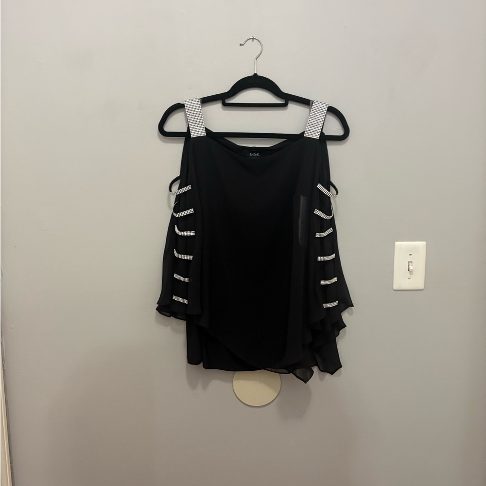 MSK Black Top with Silver Embellished Straps - Picture 10 of 13
